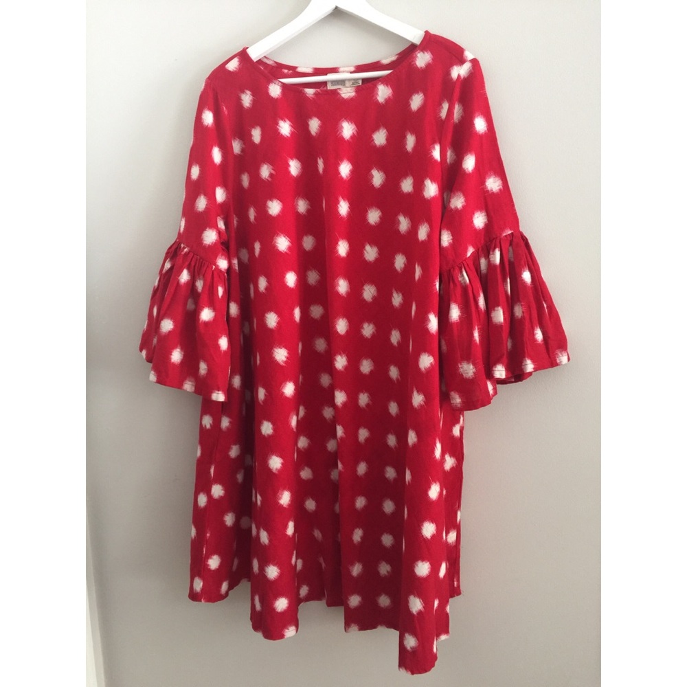 Anthropologie Spotted Bell-Sleeve Swing Dress - Picture 4 of 6